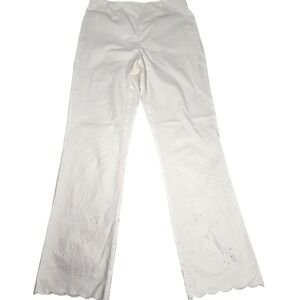 Dana Buchman W30/10 White Eyelet Scallop‎ Hem Pants Wide Leg Trousers Boho